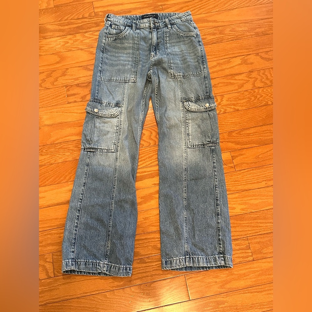 Aeropostale Stone Washed Blue Utility Cargo Jeans